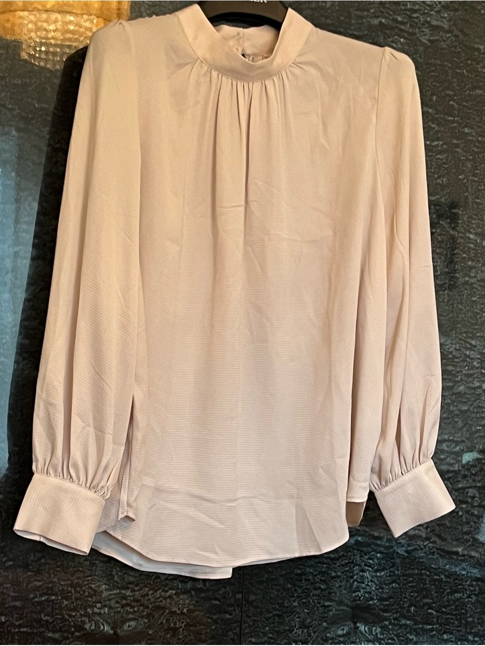 H&M Cream Mock Neck Long-Sleeve Blouse